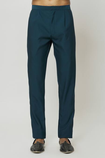 Buy_Arihant Rai Sinha_Green Silk, Denim Sequins Dark Teal Embroidered Nehru Jacket Set 