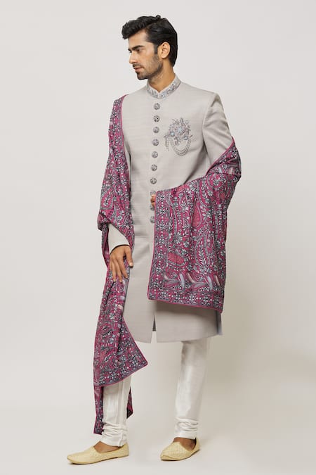 Arihant Rai Sinha_Pink Embroidery Mosaic Bloom Dupatta _Online_at_Aza_Fashions