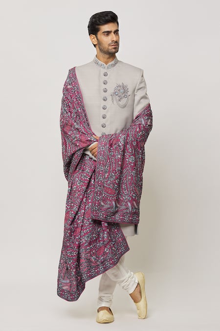 Buy_Arihant Rai Sinha_Pink Embroidery Mosaic Bloom Dupatta _Online_at_Aza_Fashions
