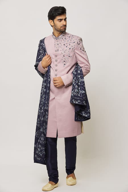 Arihant Rai Sinha_Blue Embroidery Botanic Fleur Dupatta _Online_at_Aza_Fashions