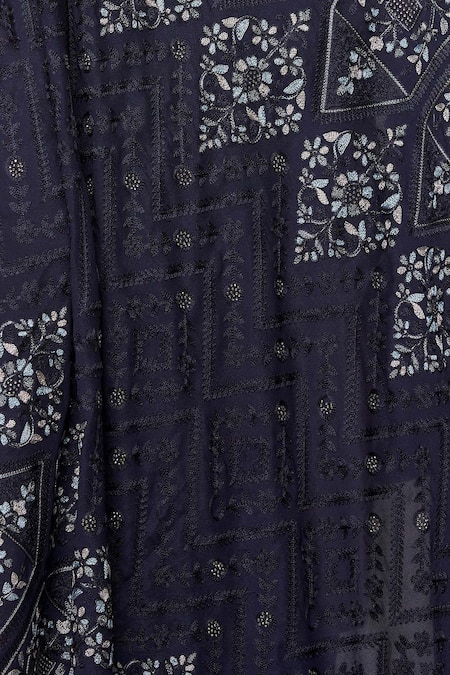 Buy_Arihant Rai Sinha_Blue Embroidery Botanic Fleur Dupatta _Online_at_Aza_Fashions