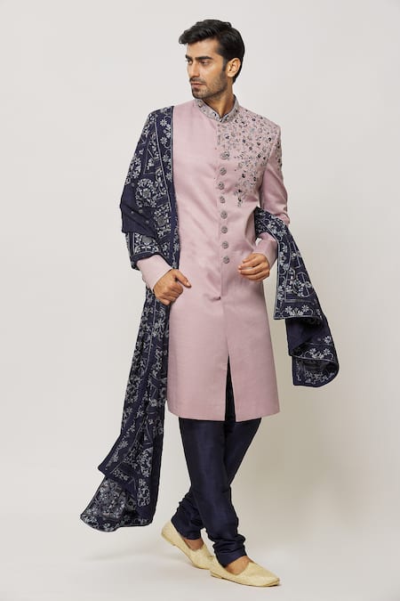 Shop_Arihant Rai Sinha_Blue Embroidery Botanic Fleur Dupatta _Online_at_Aza_Fashions