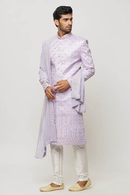 Buy_Arihant Rai Sinha_Purple Sequins, Embroidery Blossom Border Dupatta _Online_at_Aza_Fashions