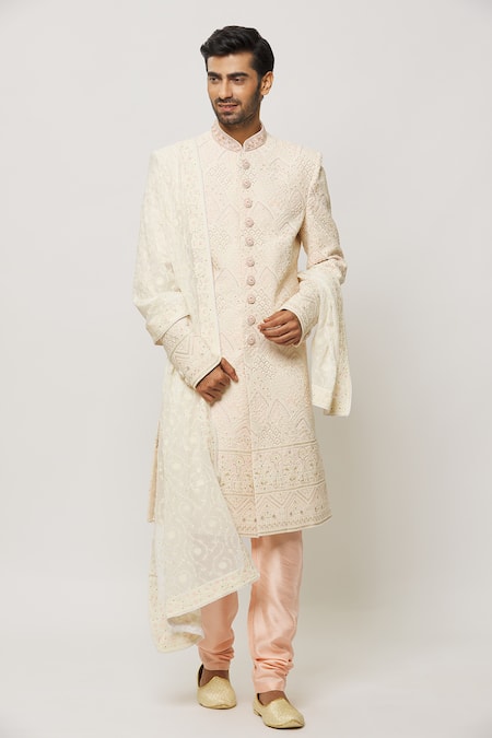 Arihant Rai Sinha_Off White Sequins, Embroidery Mexican Creeper Dupatta _Online_at_Aza_Fashions