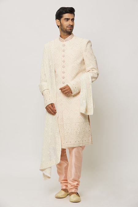 Buy_Arihant Rai Sinha_Off White Sequins, Embroidery Mexican Creeper Dupatta _Online_at_Aza_Fashions