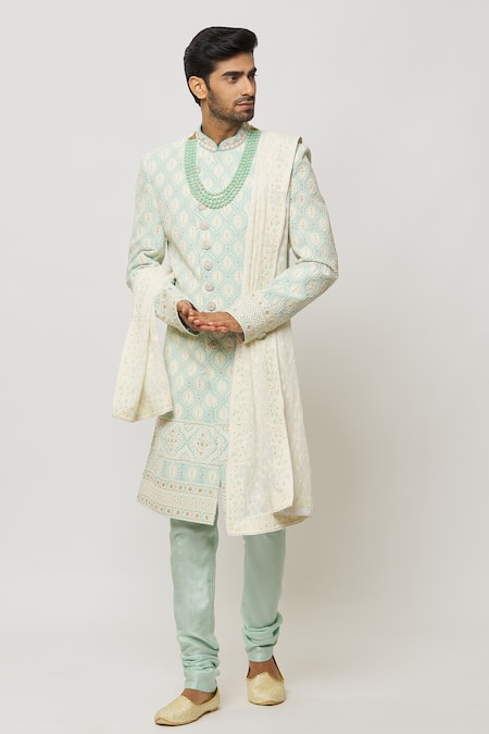 Buy_Arihant Rai Sinha_Off White Sequins, Embroidery Cypress Vine Dupatta _Online_at_Aza_Fashions