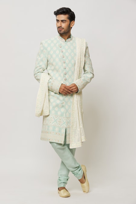 Shop_Arihant Rai Sinha_Off White Sequins, Embroidery Cypress Vine Dupatta _Online_at_Aza_Fashions