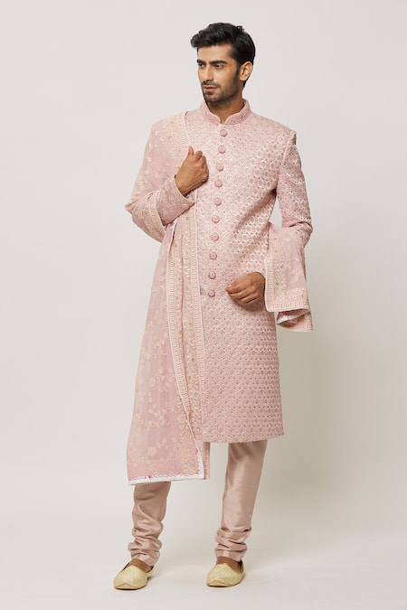 Aryavir Malhotra Pink Sequins Petunia Embroidered Dupatta