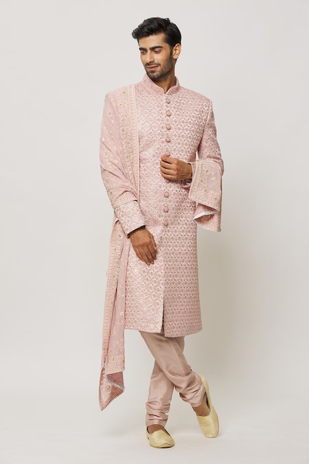 Arihant Rai Sinha_Pink Sequins, Embroidery Petunia Dupatta _Online_at_Aza_Fashions