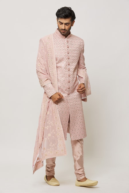 Shop_Arihant Rai Sinha_Pink Sequins, Embroidery Petunia Dupatta _Online_at_Aza_Fashions