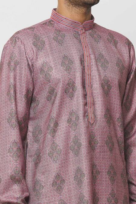Shop_Samyukta Singhania_Pink Silk Embroidery Vintage Bloom Print Kurta Set _Online_at_Aza_Fashions
