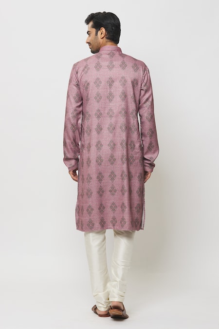 Shop_Samyukta Singhania_Pink Silk Embroidery Vintage Bloom Print Kurta Set _at_Aza_Fashions