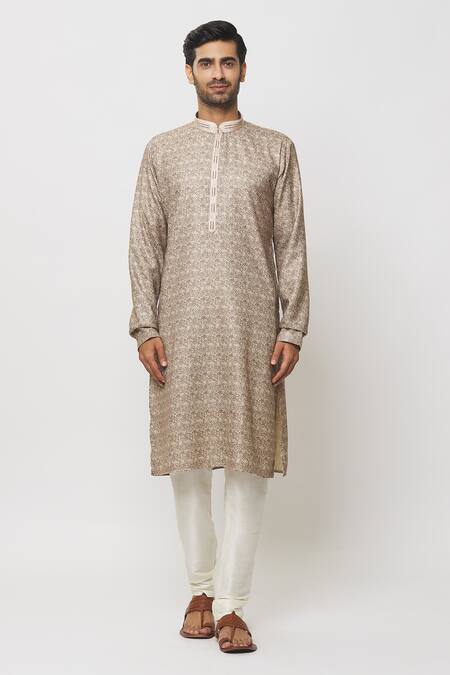 Arihant Rai Sinha_Brown Silk Baroque Fleur Print Kurta _Online_at_Aza_Fashions