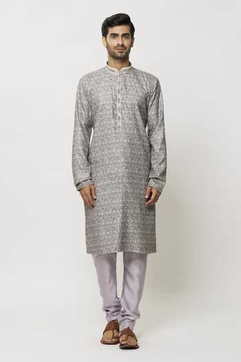 Arihant Rai Sinha_Purple Silk Chintz Bloom Print Kurta _Online_at_Aza_Fashions