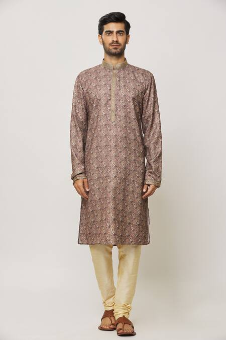 Arihant Rai Sinha Brown Silk Florence Bloom Print Kurta Online at Aza Fashions Arihant Rai Sinha_Brown Silk Florence Bloom Print Kurta _Online_at_Aza_Fashions
