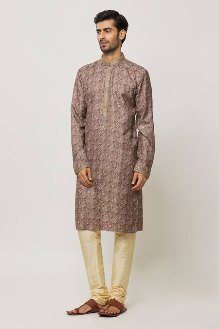 Buy Arihant Rai Sinha Brown Silk Florence Bloom Print Kurta Online at Aza Fashions Buy_Arihant Rai Sinha_Brown Silk Florence Bloom Print Kurta _Online_at_Aza_Fashions