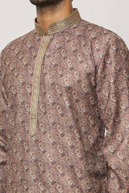 Shop Arihant Rai Sinha Brown Silk Florence Bloom Print Kurta Online at Aza Fashions Shop_Arihant Rai Sinha_Brown Silk Florence Bloom Print Kurta _Online_at_Aza_Fashions