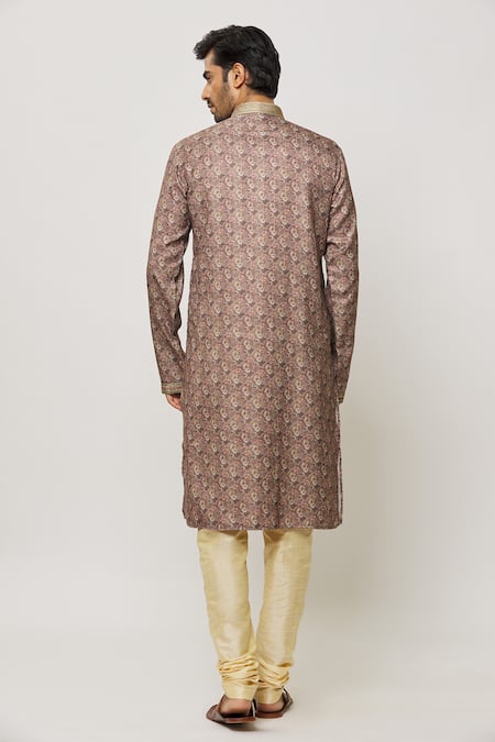 Shop Arihant Rai Sinha Brown Silk Florence Bloom Print Kurta at Aza Fashions Shop_Arihant Rai Sinha_Brown Silk Florence Bloom Print Kurta _at_Aza_Fashions