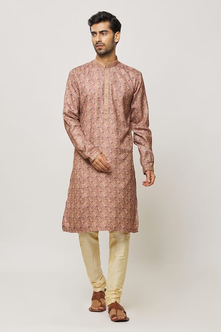 Arihant Rai Sinha Brown Silk Petunia Bloom Print Kurta Online at Aza Fashions Arihant Rai Sinha_Brown Silk Petunia Bloom Print Kurta _Online_at_Aza_Fashions