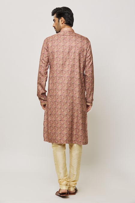Shop Arihant Rai Sinha Brown Silk Petunia Bloom Print Kurta at Aza Fashions Shop_Arihant Rai Sinha_Brown Silk Petunia Bloom Print Kurta _at_Aza_Fashions