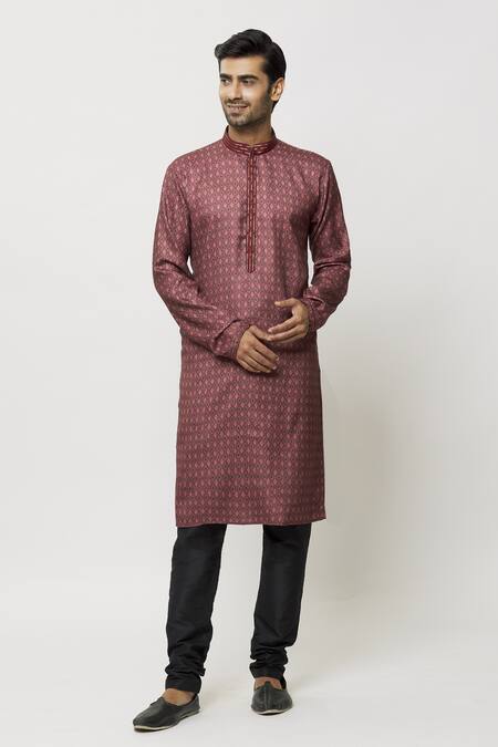 Buy Arihant Rai Sinha Maroon Silk Embroidery Diamonty Motif Print Kurta Online at Aza Fashions Buy_Arihant Rai Sinha_Maroon Silk Embroidery Diamonty Motif Print Kurta _Online_at_Aza_Fashions