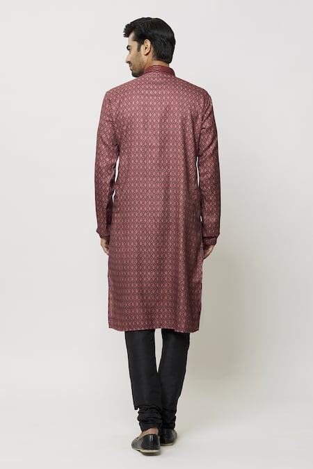 Shop Arihant Rai Sinha Maroon Silk Embroidery Diamonty Motif Print Kurta at Aza Fashions Shop_Arihant Rai Sinha_Maroon Silk Embroidery Diamonty Motif Print Kurta _at_Aza_Fashions