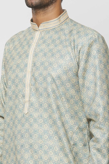 Buy Arihant Rai Sinha Blue Silk Embroidery Poppy Jaal Print Kurta Set Online at Aza Fashions Buy_Arihant Rai Sinha_Blue Silk Embroidery Poppy Jaal Print Kurta Set _Online_at_Aza_Fashions