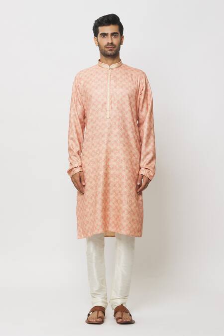 Arihant Rai Sinha_Pink Silk Embroidery Arabesque Jaal Print Kurta _Online_at_Aza_Fashions