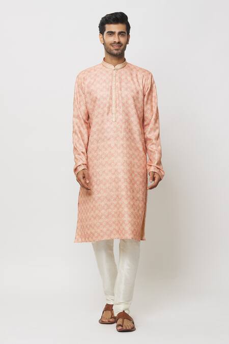 Shop_Arihant Rai Sinha_Pink Silk Embroidery Arabesque Jaal Print Kurta _Online_at_Aza_Fashions