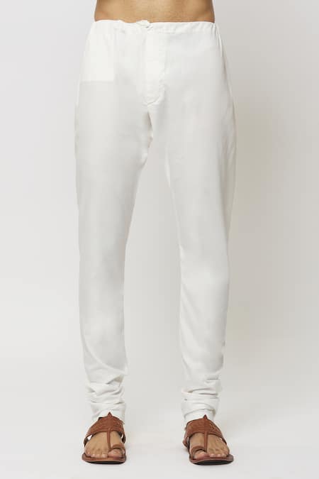 Shop_Arihant Rai Sinha_Peach Cotton, Silk, Mughal Print Kurta With Churidar _Online_at_Aza_Fashions