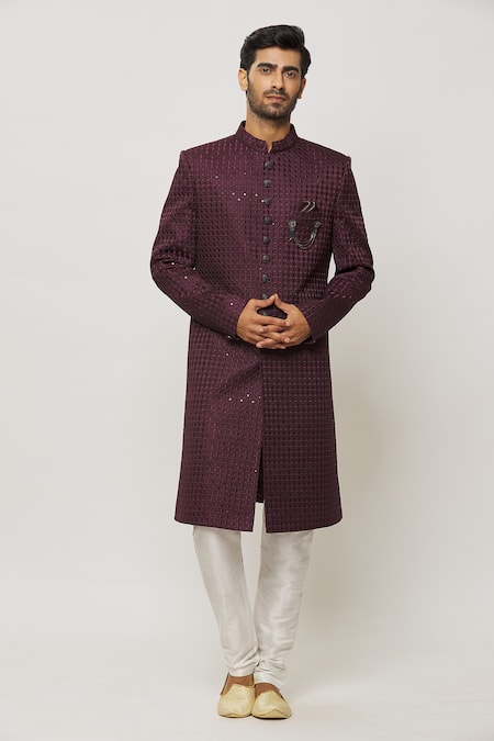 Aryavir Malhotra Retro Fleur Embroidered Sherwani Set 