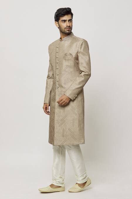 Buy Arihant Rai Sinha Brown Silk, Faux Leather Sequins Boston Ivy Embroidered Sherwani Set Online at Aza Fashions Buy_Arihant Rai Sinha_Brown Silk, Faux Leather Sequins Boston Ivy Embroidered Sherwani Set _Online_at_Aza_Fashions