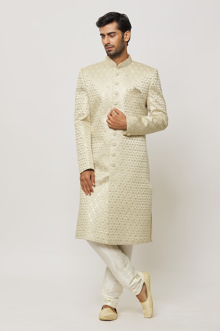 Aryavir Malhotra Sequin Diamonte Art Embroidered Sherwani Set 