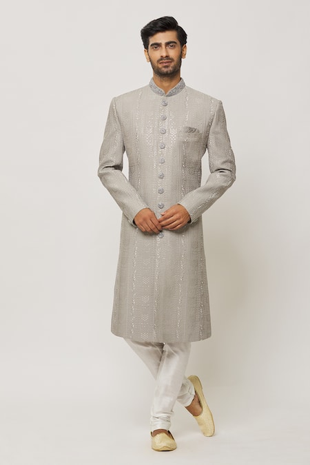 Aryavir Malhotra Tiger Lily Bloom Embroidered Sherwani Set 