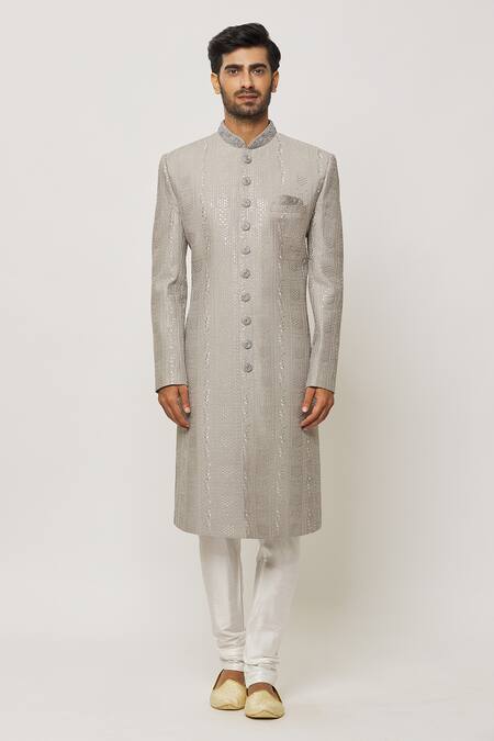 Arihant Rai Sinha Grey Silk Sequins Tiger Lily Bloom Embroidered Sherwani Set Online at Aza Fashions Arihant Rai Sinha_Grey Silk Sequins Tiger Lily Bloom Embroidered Sherwani Set _Online_at_Aza_Fashions