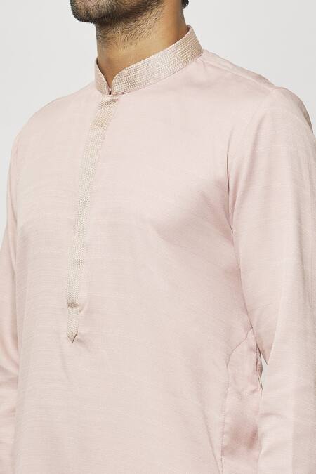 Buy Arihant Rai Sinha Pink Silk Embroidery Thread Work Collar Straight Kurta Online at Aza Fashions Buy_Arihant Rai Sinha_Pink Silk Embroidery Thread Work Collar Straight Kurta _Online_at_Aza_Fashions