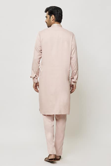 Shop Arihant Rai Sinha Pink Silk Embroidery Thread Work Collar Straight Kurta at Aza Fashions Shop_Arihant Rai Sinha_Pink Silk Embroidery Thread Work Collar Straight Kurta _at_Aza_Fashions