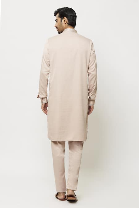 Shop_Arihant Rai Sinha_Peach Silk Embroidery Thread Work Placket Straight Kurta _at_Aza_Fashions