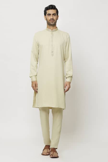 Arihant Rai Sinha_Beige Silk Embroidery Placket Straight Kurta _Online_at_Aza_Fashions