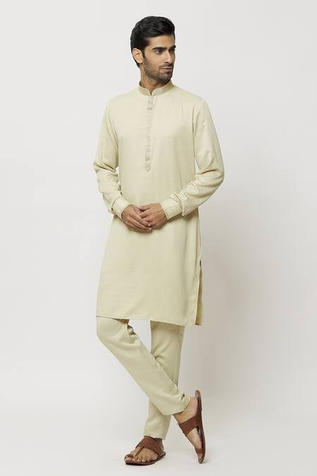 Buy_Arihant Rai Sinha_Beige Silk Embroidery Placket Straight Kurta _Online_at_Aza_Fashions