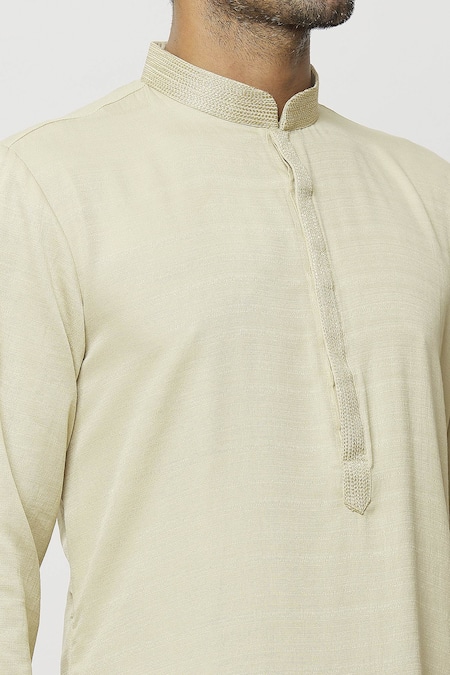 Shop_Arihant Rai Sinha_Beige Silk Embroidery Placket Straight Kurta _Online_at_Aza_Fashions