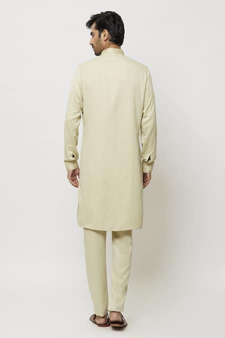 Shop_Arihant Rai Sinha_Beige Silk Embroidery Placket Straight Kurta _at_Aza_Fashions