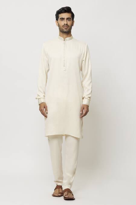 Arihant Rai Sinha Cream Silk Embroidery Placket Kurta Online at Aza Fashions Arihant Rai Sinha_Cream Silk Embroidery Placket Kurta _Online_at_Aza_Fashions