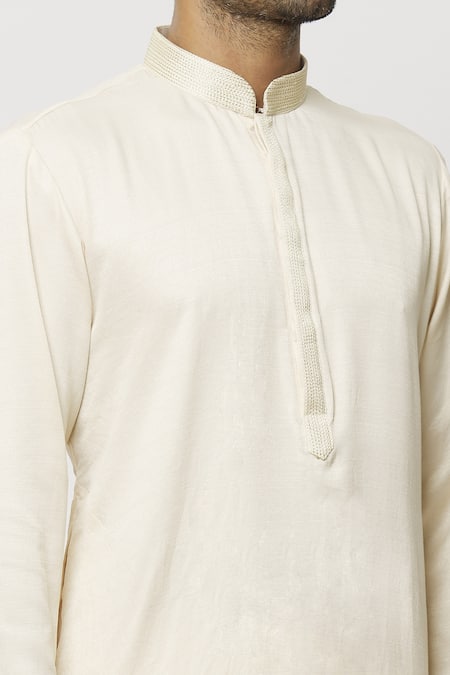 Shop Arihant Rai Sinha Cream Silk Embroidery Placket Kurta Online at Aza Fashions Shop_Arihant Rai Sinha_Cream Silk Embroidery Placket Kurta _Online_at_Aza_Fashions
