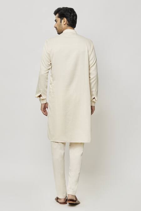 Shop Samyukta Singhania Cream Silk Embroidery Thread Work Placket Kurta at Aza Fashions Shop_Samyukta Singhania_Cream Silk Embroidery Thread Work Placket Kurta_at_Aza_Fashions