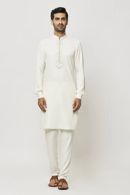 Samyukta Singhania Cream Silk Embroidery Thread Placket Kurta Online at Aza Fashions Samyukta Singhania_Cream Silk Embroidery Thread Placket Kurta_Online_at_Aza_Fashions