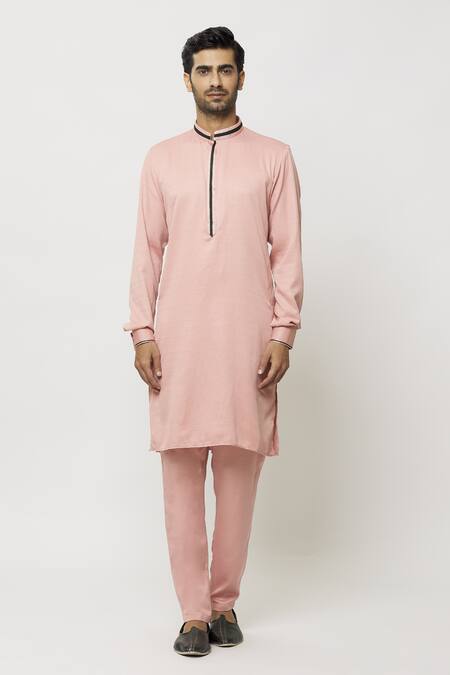 Samyukta Singhania Pink Silk Embroidery Mandarin Collar Kurta Online at Aza Fashions Samyukta Singhania_Pink Silk Embroidery Mandarin Collar Kurta_Online_at_Aza_Fashions