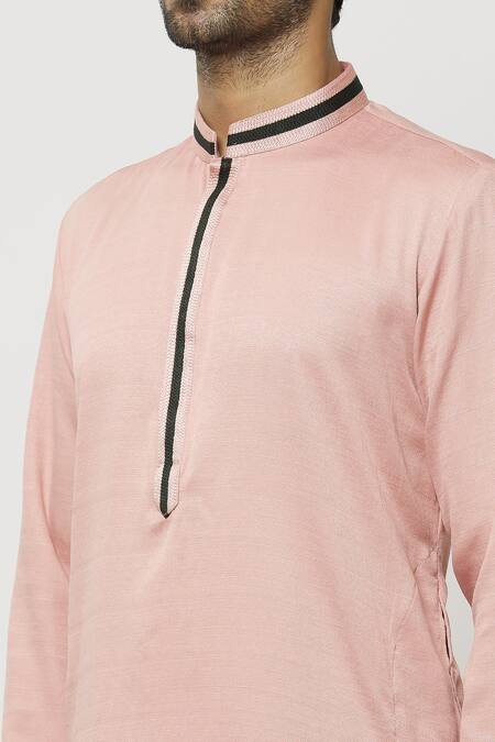 Shop Samyukta Singhania Pink Silk Embroidery Mandarin Collar Kurta Online at Aza Fashions Shop_Samyukta Singhania_Pink Silk Embroidery Mandarin Collar Kurta_Online_at_Aza_Fashions