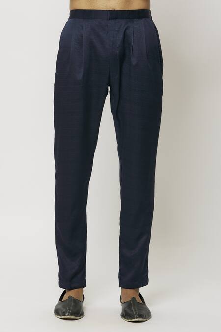 Arihant Rai Sinha_Blue Silk Embroidery Pleated Bordered Kurta And Pant Set_at_Aza_Fashions