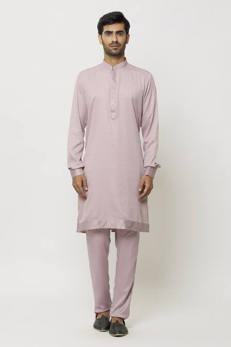 Samyukta Singhania_Pink Silk, Brocade Embroidery Pintucked Bordered Kurta_Online_at_Aza_Fashions